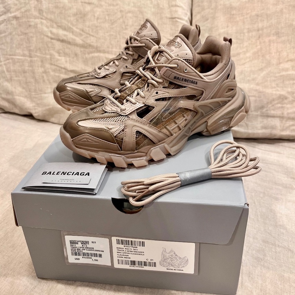 $1200 Balenciaga Track.2 Runners Sneaker Dark Beige, 668822